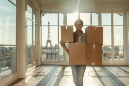Aide ménagère professionnelle emballant soigneusement des objets pour un déménagement efficace à Paris, illustrant comment bénéficier d'une aide ménagère lors d'un déménagement.